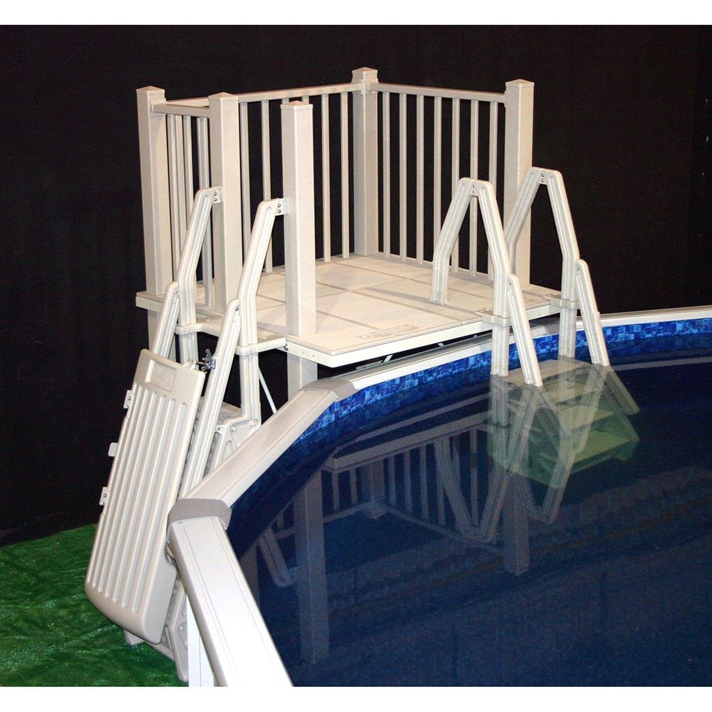 Vinylworks 5′ x 5′ Resin Above Ground Swimming Pool Deck Kit Taupe - Image 3