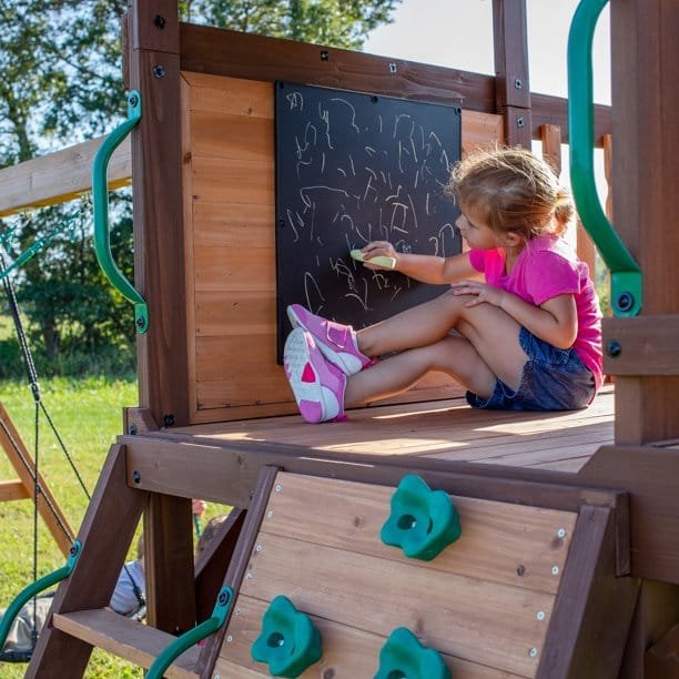 Backyard Discovery Cedar Cove Cedar Wood Playset Swing Set with Spiral Tube Slide Wave Slide and Lower Playhouse - Image 3