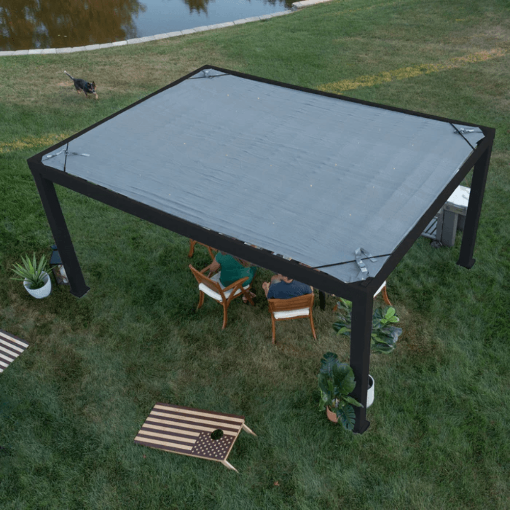 Backyard Discovery Trenton 16' x 12' Modern Galvanized Steel Pergola Black Frame with Shade Sail Canopy and PowerPort - Image 5
